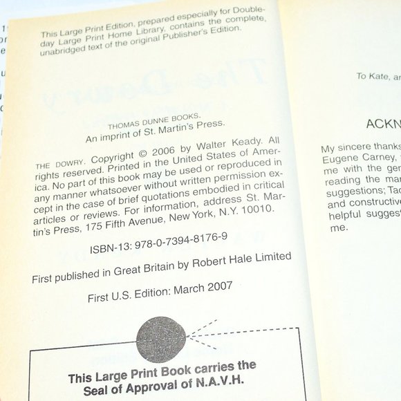 The Dowry:  A Novel of Ireland Large Print Hardcover Book By Walter Keady - Picture 7 of 11